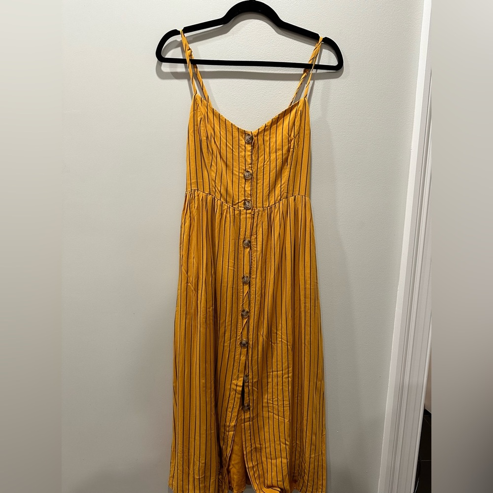 Bershka orange stripe dress with buttons and strech back